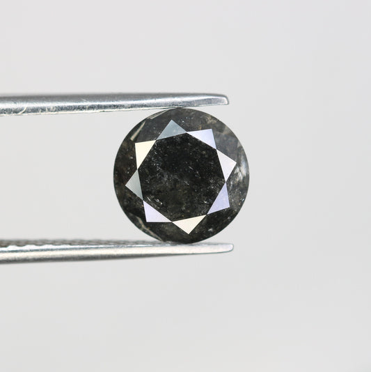2.30 CT Round Brilliant Black Salt and Pepper Diamond for Unique Engagement Rings | Natural Rustic Diamond for Custom Gold Style Jewelry