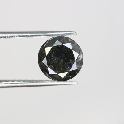2.30 CT Round Brilliant Black Salt and Pepper Diamond for Unique Engagement Rings | Natural Rustic Diamond for Custom Gold Style Jewelry