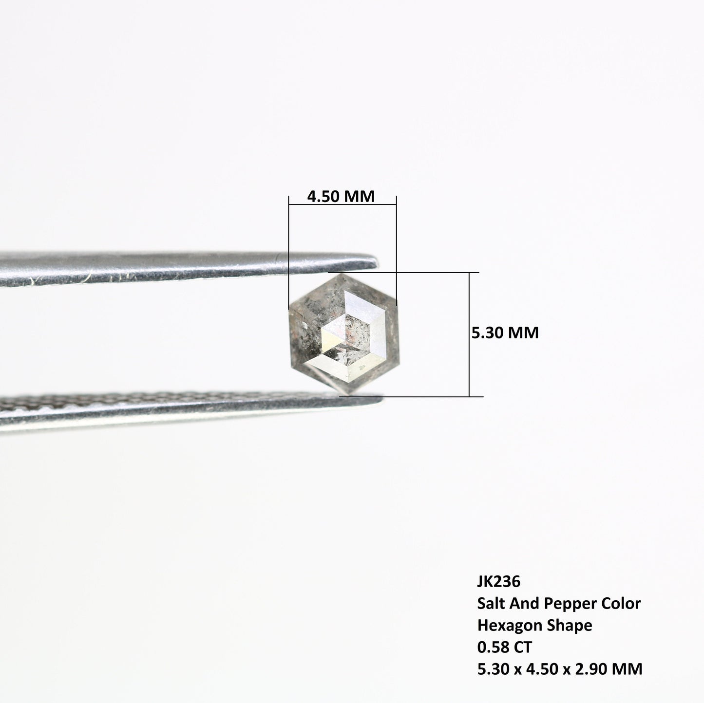 0.58 CT Hexagon Cut Salt and Pepper Diamond - Natural Hexagon Diamond - Salt and Pepper Ring - Gift for Wifey - Gift for mother - jewelry