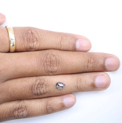 0.90 CT Rose Cut Salt and Pepper Pear Diamond | Unique Engagement Ring | Gift for Wife, Husband, or Brother | Natural Gold Ring