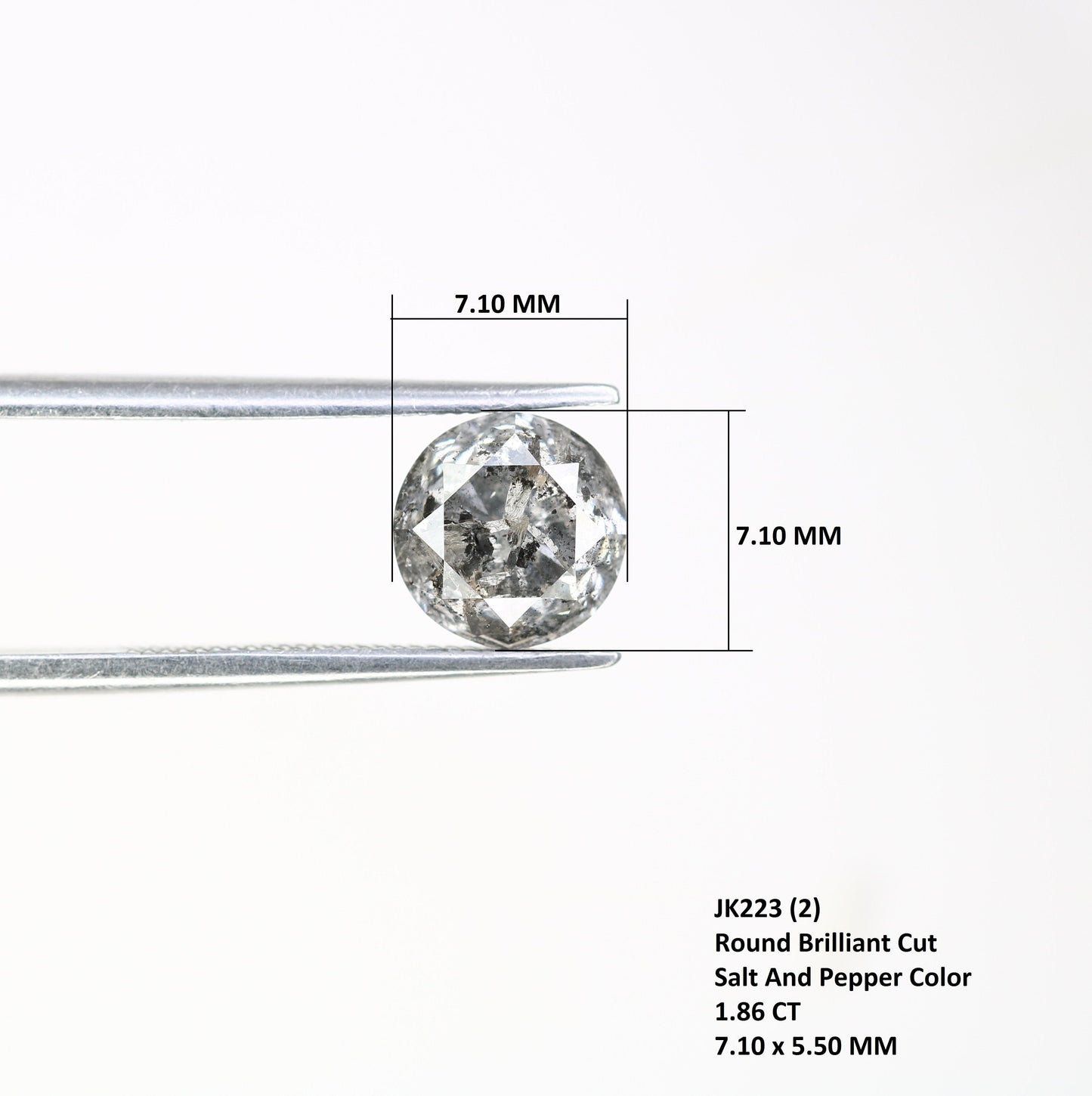 1.86 Carat Round Loose Brilliant Cut Salt and Pepper Rustic Diamond Ring | Unique Brilliant Cut Diamond Jewelry | Perfect Gift for Her