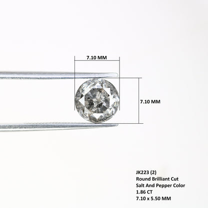 1.86 Carat Round Loose Brilliant Cut Salt and Pepper Rustic Diamond Ring | Unique Brilliant Cut Diamond Jewelry | Perfect Gift for Her