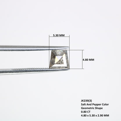0.80ct Salt and Pepper Natural Loose Diamond, Geometric Cut for Handmade Necklace Pendant, Diamond Bracelet Engagement Gold Ring For Women