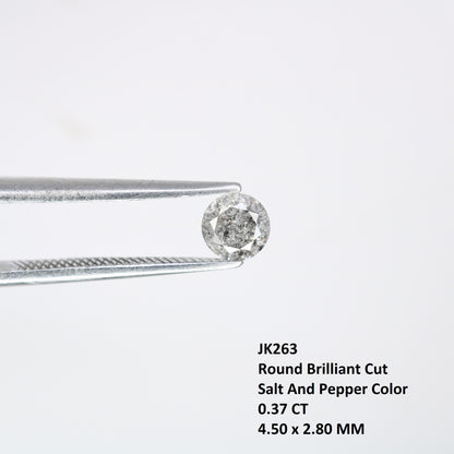 0.37 Carat 4.50 mm Round Brilliant Cut Salt and Pepper Loose Diamond for Engagement Rings | Ideal for Custom Gold Jewelry Designs