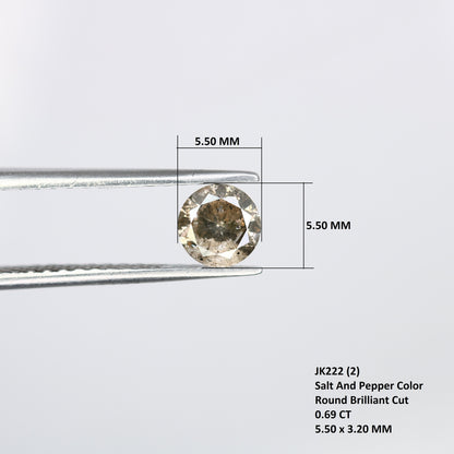 0.69 Carat Round Brilliant Cut Salt and Pepper Diamond | Loose Natural Diamond for Gold Engagement Rings | Unique Custom Jewelry Design