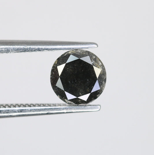 0.74 Carat Natural Black Loose Round Brilliant Cut Salt and Pepper Galaxy Diamond | Ideal for Earrings, Rings, Pendants, and Necklaces
