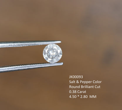 0.38 CT Natural Salt and Pepper Diamond Round Brilliant Cut Loose Stone for Jewelry Making Wholesale Price Ideal for Rings & Earrings