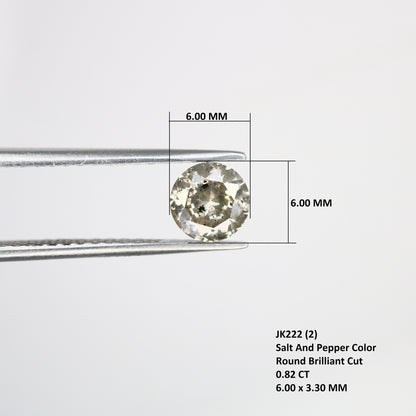 0.82 CT 6 mm Round Salt and Pepper Diamond for Gold Ring Settings