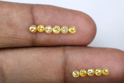 1.69  CT, 2.9 X 3.3 MM | Yellow Diamond | Rount Rose Cut Diamond | Salt and Pepper | Loose Diamonds For Wedding Ring, Earring Pairs |