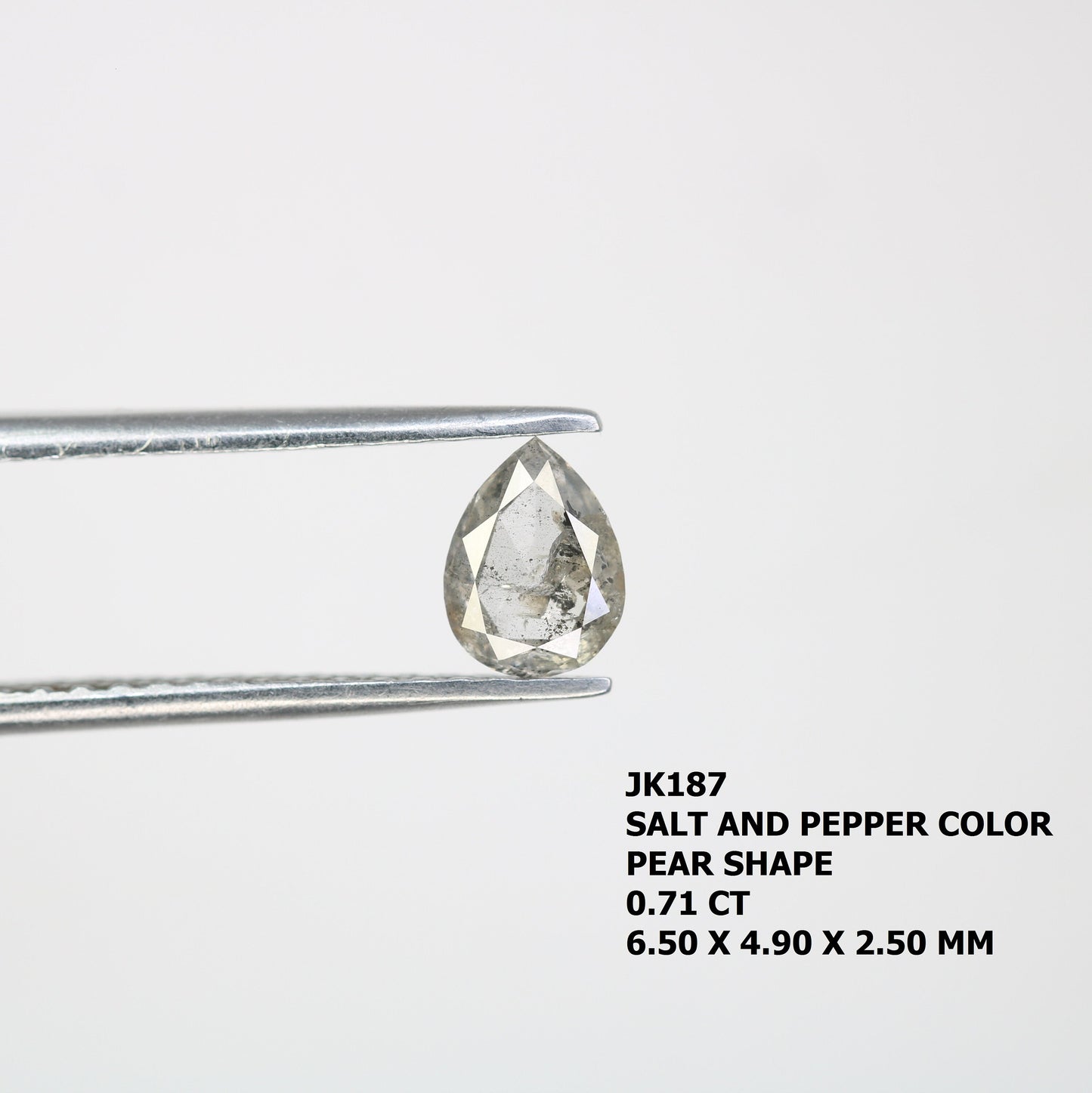 0.71 CT Natural Loose Salt and Pepper Pear Diamond | Wedding Pendant | Gift for Her | 14K White Gold Prong Setting