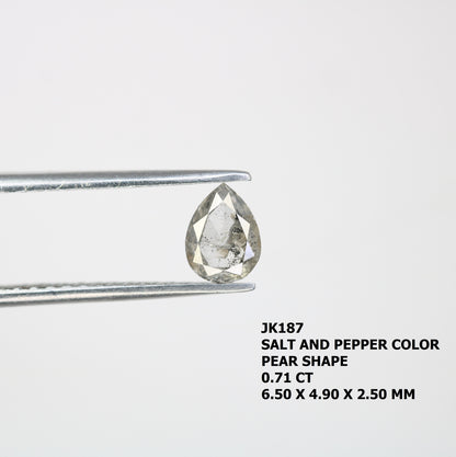 0.71 CT Natural Loose Salt and Pepper Pear Diamond | Wedding Pendant | Gift for Her | 14K White Gold Prong Setting