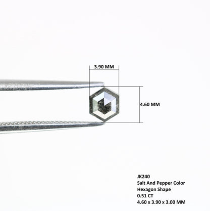 0.51  CT Hexagon Salt and Pepper Diamond | Loose Grey Natural Diamond | Real Rose Cut | Unique Christmas Gift for Anniversary Rings