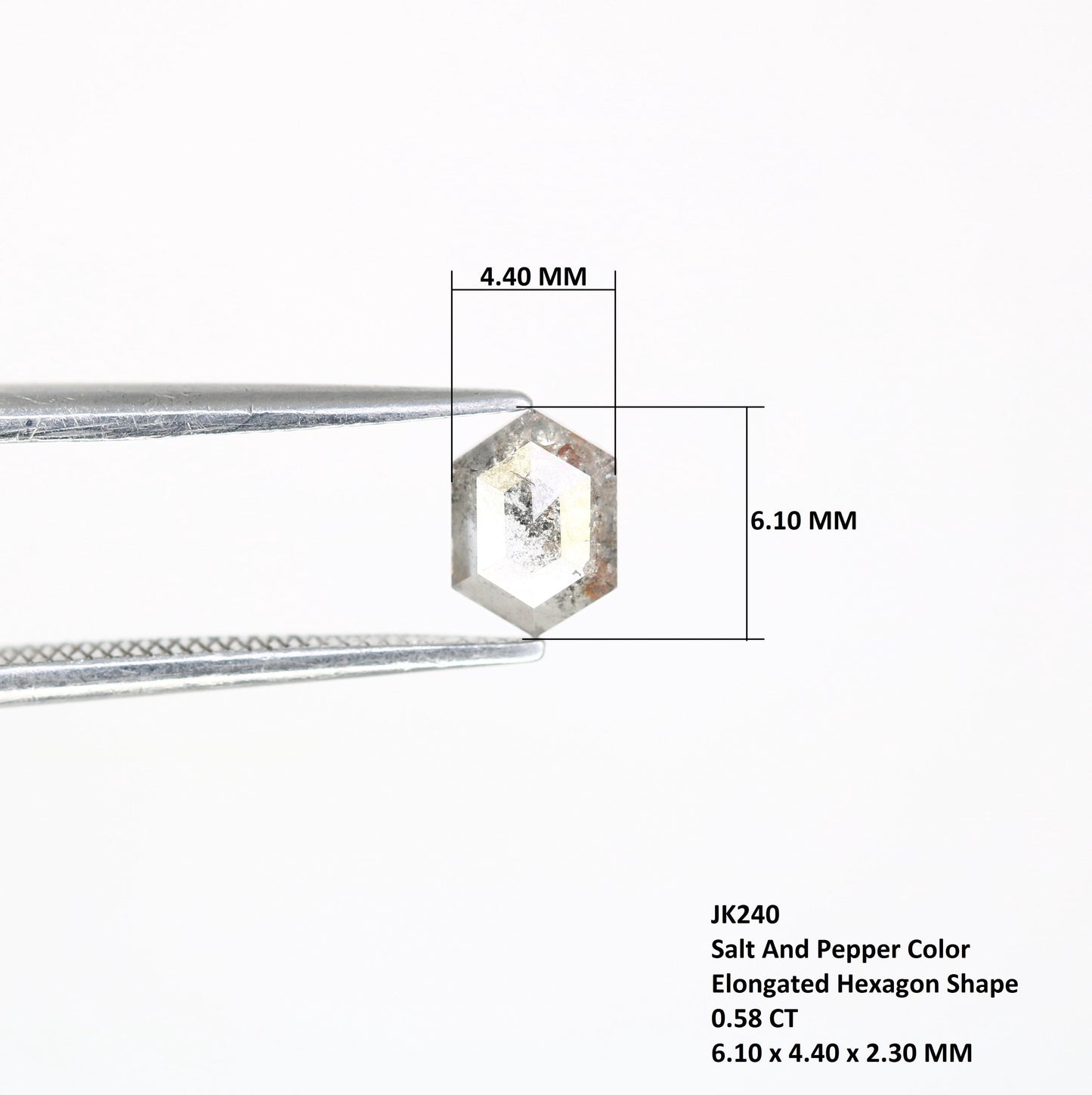 0.58 CT Unique Elongated Hexagon Salt and Pepper Diamond | Loose Grey Earth-Mined Rose Cut Gem | Christmas Gift for Jewelry Lovers