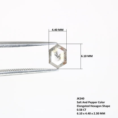 0.58 CT Unique Elongated Hexagon Salt and Pepper Diamond | Loose Grey Earth-Mined Rose Cut Gem | Christmas Gift for Jewelry Lovers