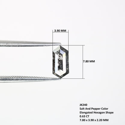 0.63 CT Elongated Hexagon Salt and Pepper Diamond | Loose Grey Natural Stone | Exquisite Rose Cut | Unique Gift for Holiday Celebrations