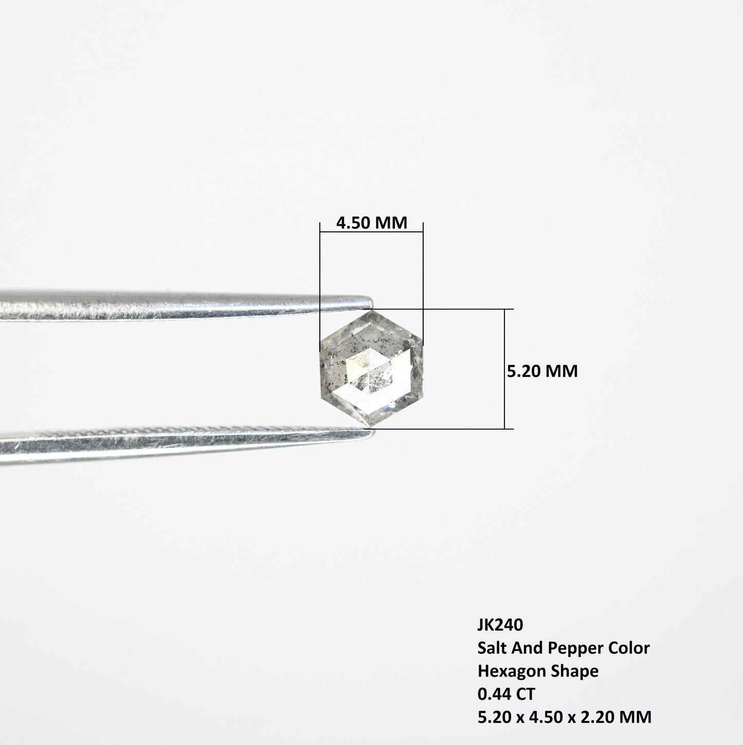 0.44  CT Natural Hexagon Salt and Pepper Diamond | Loose Grey Gem | Sourced Earth-Mined Stone Ideal Gift for Weddings or Special Occasions