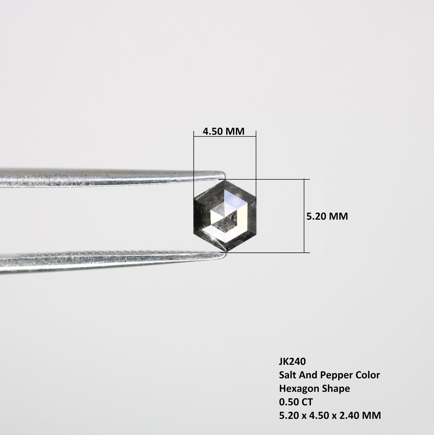 0.50 CT Hexagon Salt and Pepper Diamond | Loose Natural Grey Gemstone | Ethically Mined Earth Stone | Unique Gift for Jewelry Creations