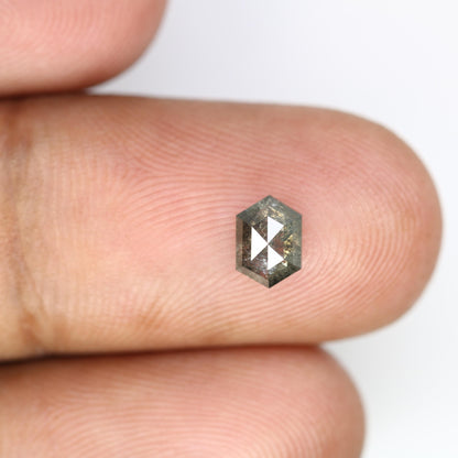 0.67 CT Elongated Hexagon Salt and Pepper Diamond | Loose Grey Natural Gem | Distinctive Rose Cut | Unique Gift for Cherished Moments