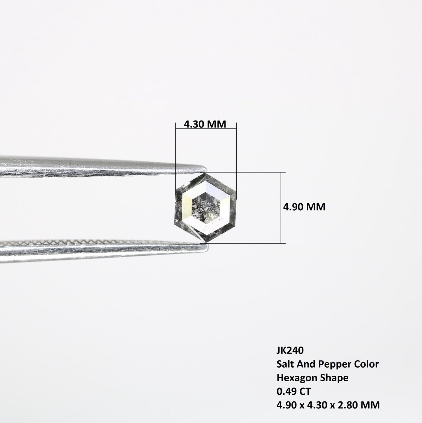 0.49 CT Unique Hexagon Diamond | Loose Natural Salt and Pepper Gem | Sourced Grey Stone | Perfect for Engagement Rings and Artisan Jewelry