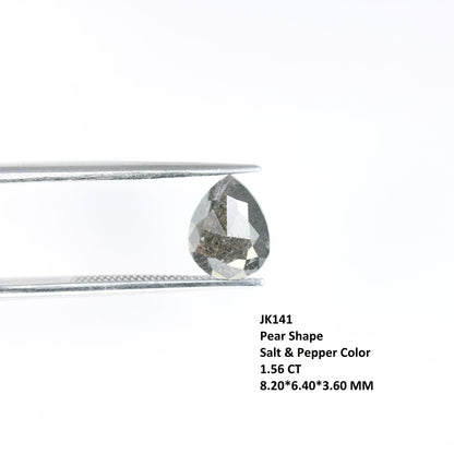 1.56 CT Natural Loose Pear Shape Diamond Salt And Pepper Pear Cut Diamond Natural Loose Black Grey Color Pear Rose Cut Diamond