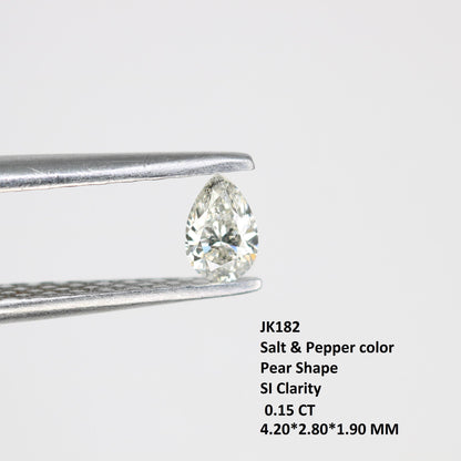0.15 CT Raw Natural Pear Shape Salt and Pepper Diamond - Unique White Loose Stone Perfect for Custom Engagement Rings and Jewelry Designs.