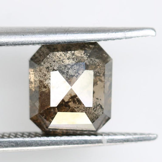 2.18 Carat Natural Salt and Pepper Emerald-Shaped Diamond | 7.00x6.40x4.40mm Opaque Loose Gemstone | Unique Emerald Cut Diamond
