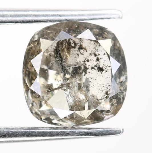 2.29 Carat Natural Salt and Pepper Cushion-Shaped Diamond | 7.50x7.40x4.40mm Opaque Loose Gemstone | Unique Cushion Cut Diamond