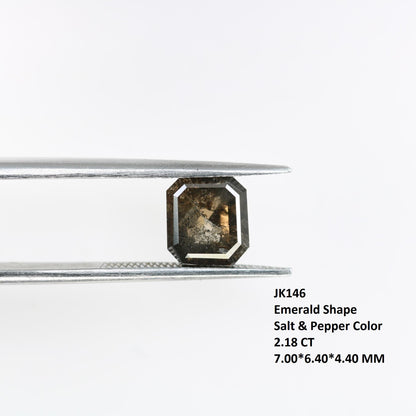 2.18 Carat Natural Salt and Pepper Emerald-Shaped Diamond | 7.00x6.40x4.40mm Opaque Loose Gemstone | Unique Emerald Cut Diamond