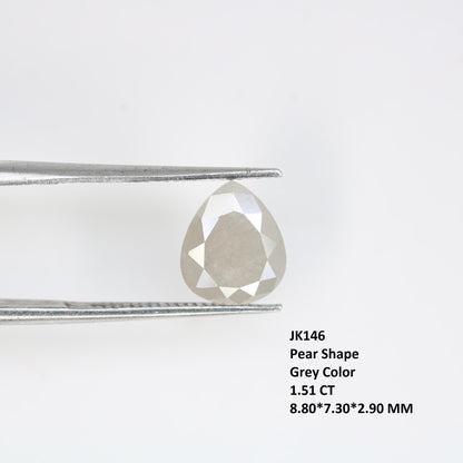 1.51 Carat Natural Grey Pear-Shaped Diamond | 8.80x7.30x2.90mm Opaque Loose Gemstone | Unique Grey Diamond