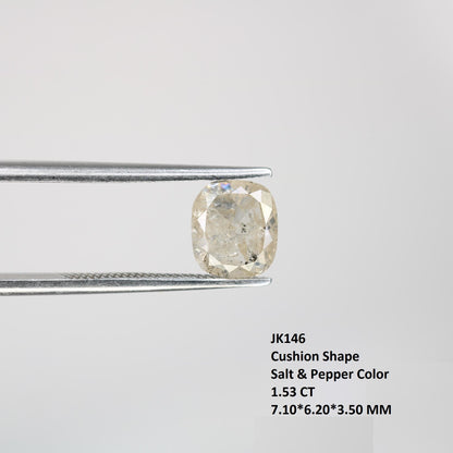 1.53 Carat Natural Salt and Pepper Cushion-Shaped Diamond | 7.10x6.20x3.50mm Opaque Loose Gemstone | Unique Cushion Cut Diamond
