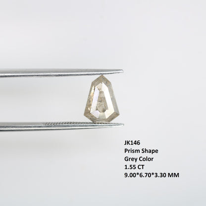 1.55 Carat Natural Grey Prism-Shaped Diamond | 9.00x6.70x3.30mm Opaque Loose Gemstone | Unique Grey Prism Cut Diamond