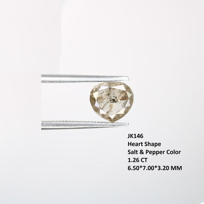 1.26 Carat Natural Salt and Pepper Heart-Shaped Diamond | 6.50x7.00x3.20mm Opaque Loose Gemstone | Unique Heart Cut Diamond