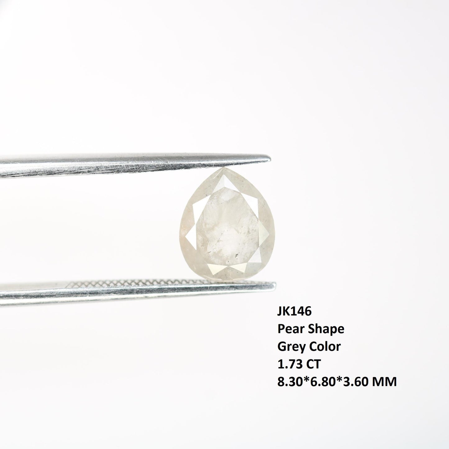1.73 Carat Natural Grey Pear-Shaped Diamond | 8.30x6.80x3.60mm Opaque Loose Gemstone | Unique Grey Diamond