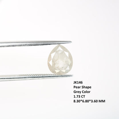 1.73 Carat Natural Grey Pear-Shaped Diamond | 8.30x6.80x3.60mm Opaque Loose Gemstone | Unique Grey Diamond