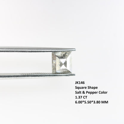 1.37 Carat Natural Salt and Pepper Square-Shaped Diamond | 6.00x5.50x3.80mm Opaque Loose Gemstone | Unique Square Cut Diamond