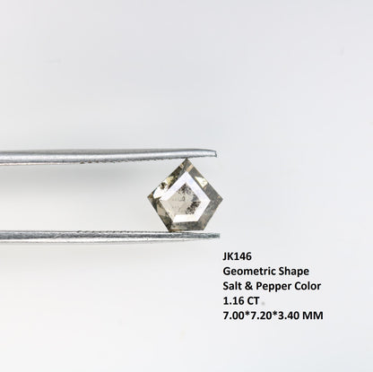 1.16 Carat Natural Salt and Pepper Geometric Diamond | 7.00x7.20x3.40mm Opaque Loose Gemstone | Unique Geometric Cut Diamond