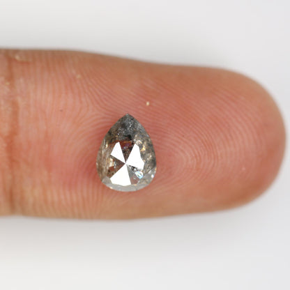 0.86 Carat Natural Salt and Pepper Pear-Shaped Diamond | 7.60x5.60x2.70mm Opaque Loose Gemstone | Unique Pear Cut Diamond