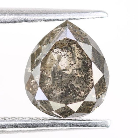 1.64 Carat Natural Salt and Pepper Pear-Shaped Diamond | 7.20x6.20x4.50mm Opaque Loose Gemstone | Unique Pear Cut Diamond