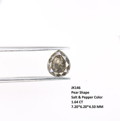 1.64 Carat Natural Salt and Pepper Pear-Shaped Diamond | 7.20x6.20x4.50mm Opaque Loose Gemstone | Unique Pear Cut Diamond