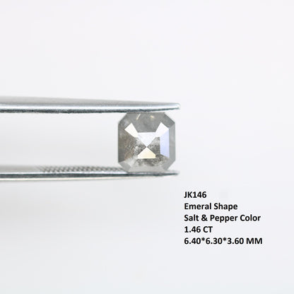 1.46 Carat Natural Salt and Pepper Emerald-Shaped Diamond | 6.40x6.30x3.60mm Opaque Loose Gemstone | Unique Emerald Cut Diamond