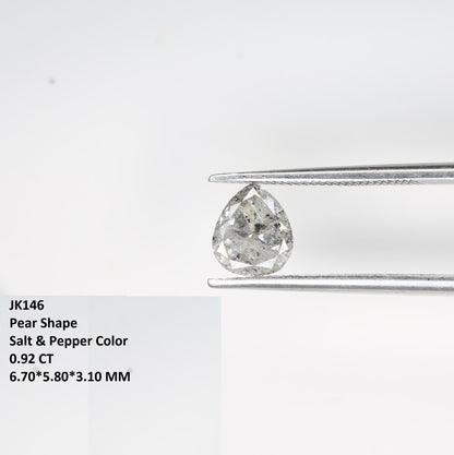 0.92 Carat Natural Salt and Pepper Pear-Shaped Diamond | 6.70x5.80x3.10mm Opaque Loose Gemstone | Unique Pear Cut Diamond