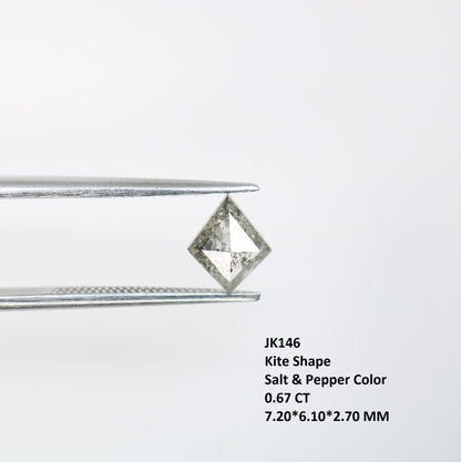 0.67 Carat Natural Salt and Pepper Kite-Shaped Diamond | 7.20x6.10x2.70mm Opaque Loose Gemstone | Unique Kite Cut Diamond