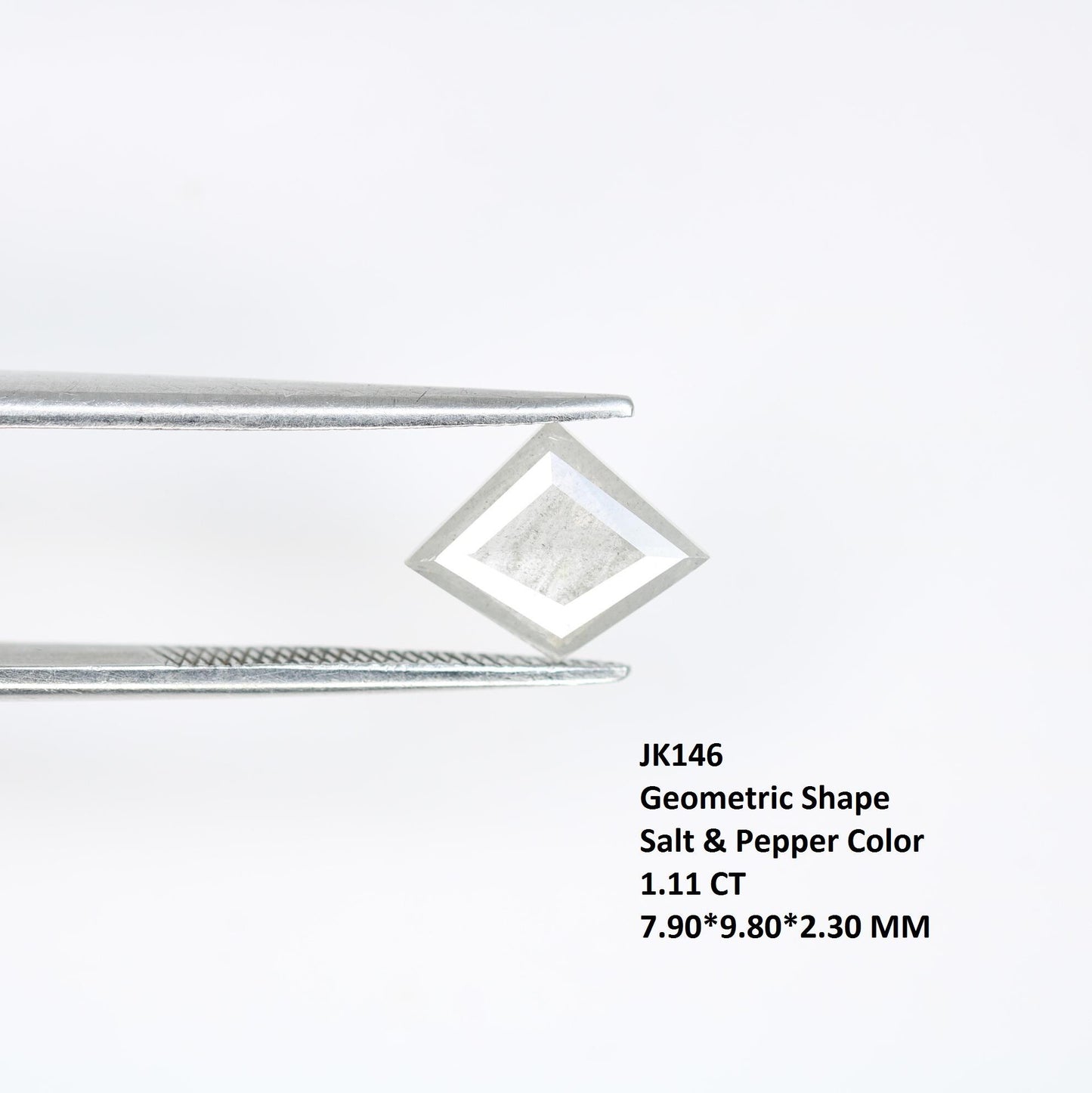 1.11 Carat Natural Salt and Pepper Geometric Diamond | 7.90x9.80x2.30mm Opaque Loose Gemstone | Unique Geometric Cut Diamond