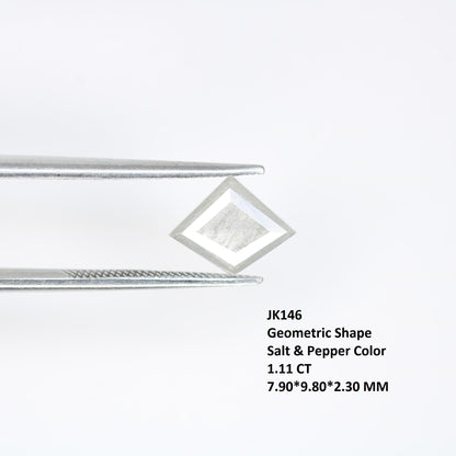 1.11 Carat Natural Salt and Pepper Geometric Diamond | 7.90x9.80x2.30mm Opaque Loose Gemstone | Unique Geometric Cut Diamond