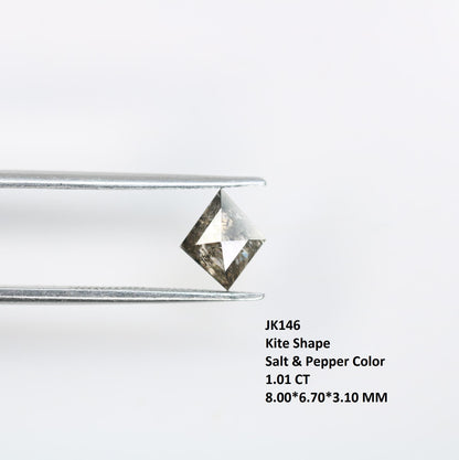 1.01 Carat Natural Salt and Pepper Kite-Shaped Diamond | 8.00x6.70x3.10mm Opaque Loose Gemstone | Unique Kite Cut Diamond