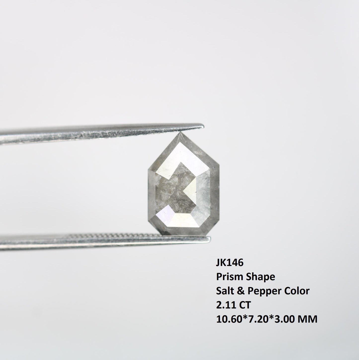 2.11 Carat Natural Salt and Pepper Prism Diamond | 10.60x7.20x3.00mm Opaque Loose Gemstone | Unique Rustic Prism Cut Diamond