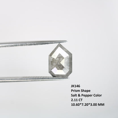 2.11 Carat Natural Salt and Pepper Prism Diamond | 10.60x7.20x3.00mm Opaque Loose Gemstone | Unique Rustic Prism Cut Diamond