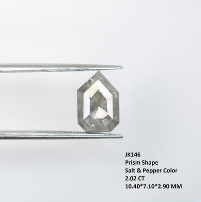 2.02 Carat Natural Salt and Pepper Prism Diamond | 10.40x7.10x2.90mm Opaque Loose Gemstone | Unique Prism Cut Diamond