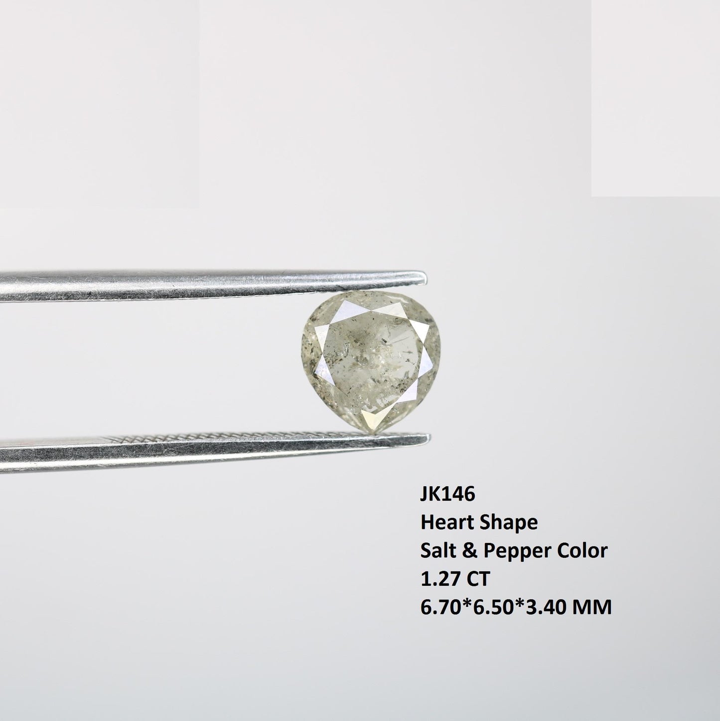 1.27 Carat Natural Salt and Pepper Heart-Shaped Diamond | 6.70x6.50x3.40mm Opaque Loose Gemstone for Jewelry | Unique Heart Cut Diamond