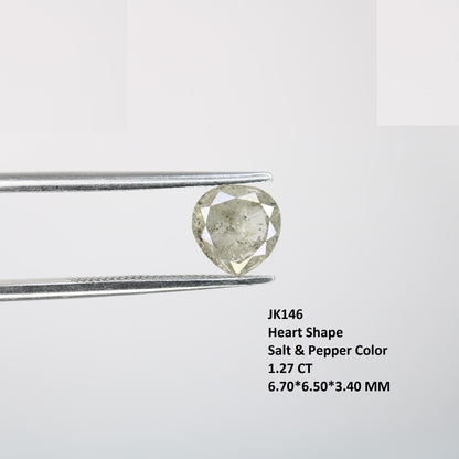 1.27 Carat Natural Salt and Pepper Heart-Shaped Diamond | 6.70x6.50x3.40mm Opaque Loose Gemstone for Jewelry | Unique Heart Cut Diamond
